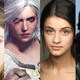 Freya Allan and Anya Chalotra alongside their Witcher video game counterparts, Ciri and Yennefer.